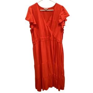 Knox Rose Womens Tiered Peasant Maxi Dress Plus Size 1X Orange Boho Fall Casual